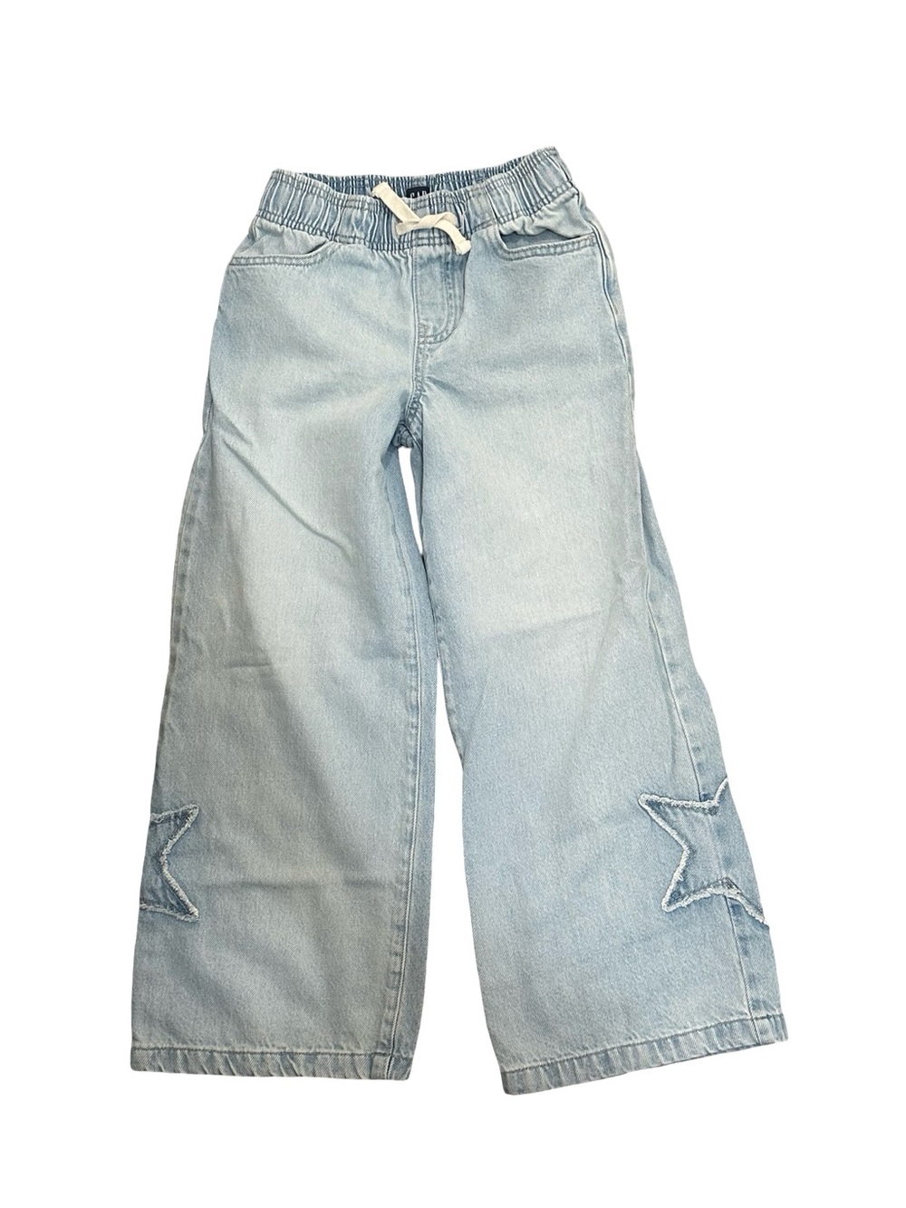 EUC Gap Girls Medium Light Blue Star Appliqué Wide-Leg Pull-On Jeans